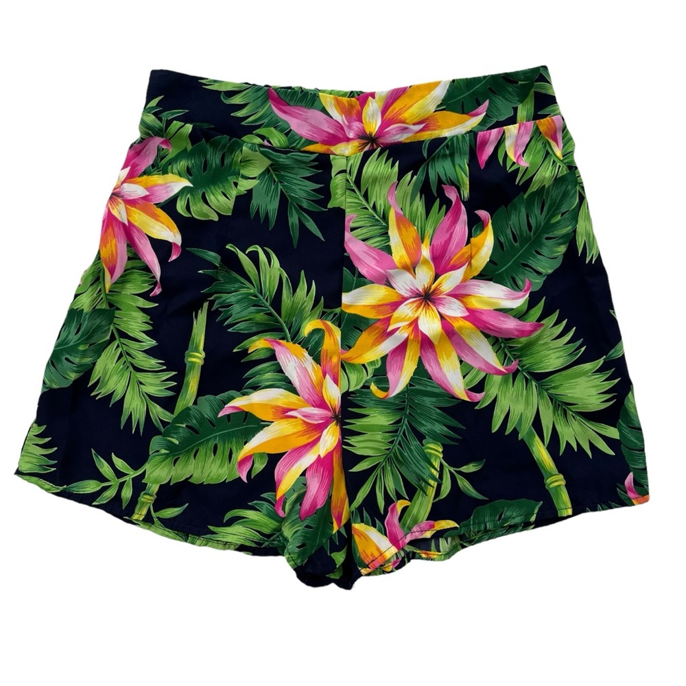 Fashion Nova Womens Size Medium Navy Green Pink Tropical Floral Polyester Shorts